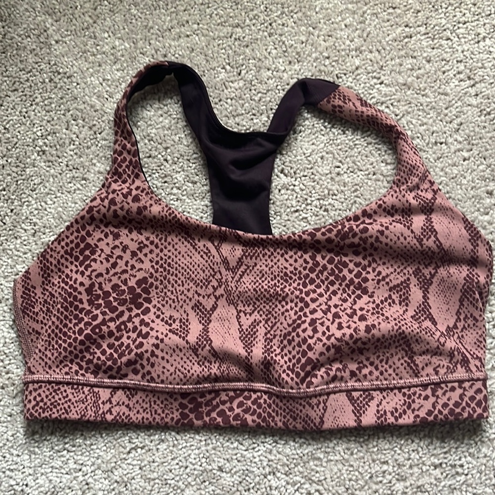 Lululemon train times bra size 8 snake print maroon